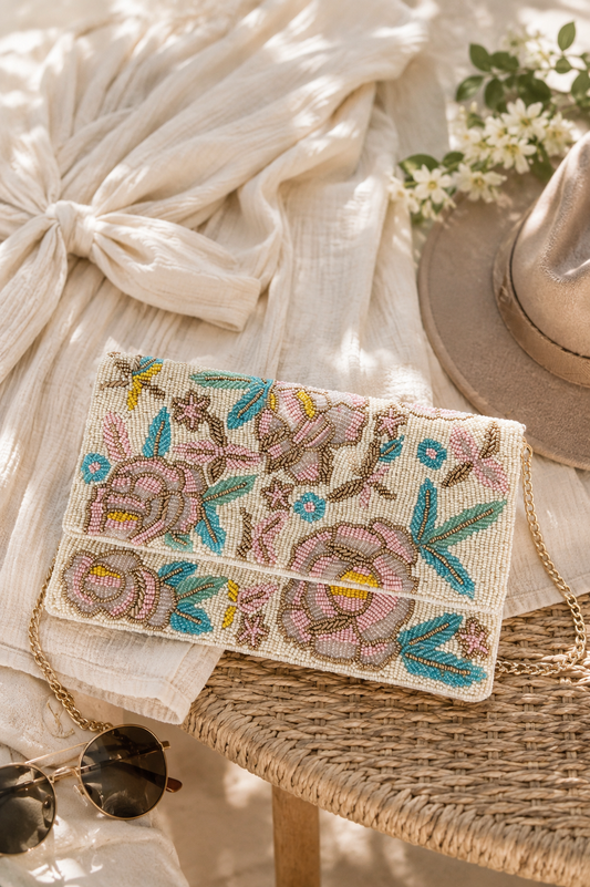 BEADED FLORAL CLUTCH - POL