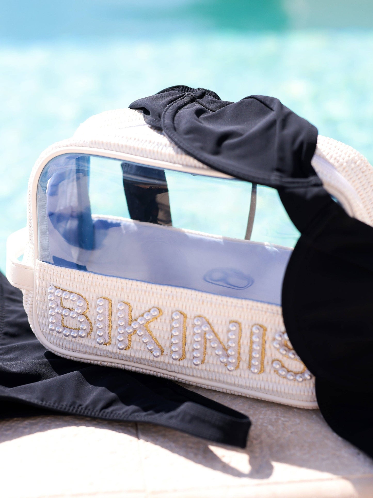 PEARL "BIKINIS" ZIP POUCH, WHITE