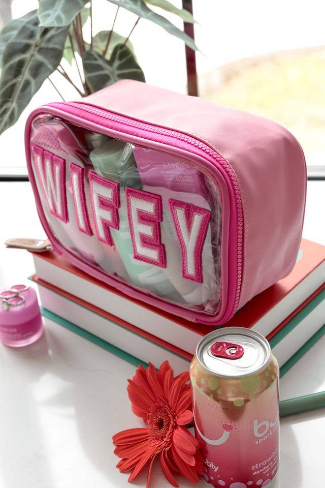 Cosmetic Bag – Clear Front WIFEY – Pink